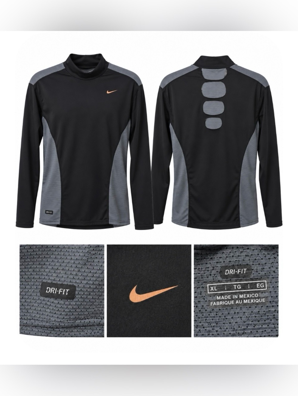 Nike Dri-FIT Women’s XL Long Sleeve Mock Neck Athletic Top Black Gray